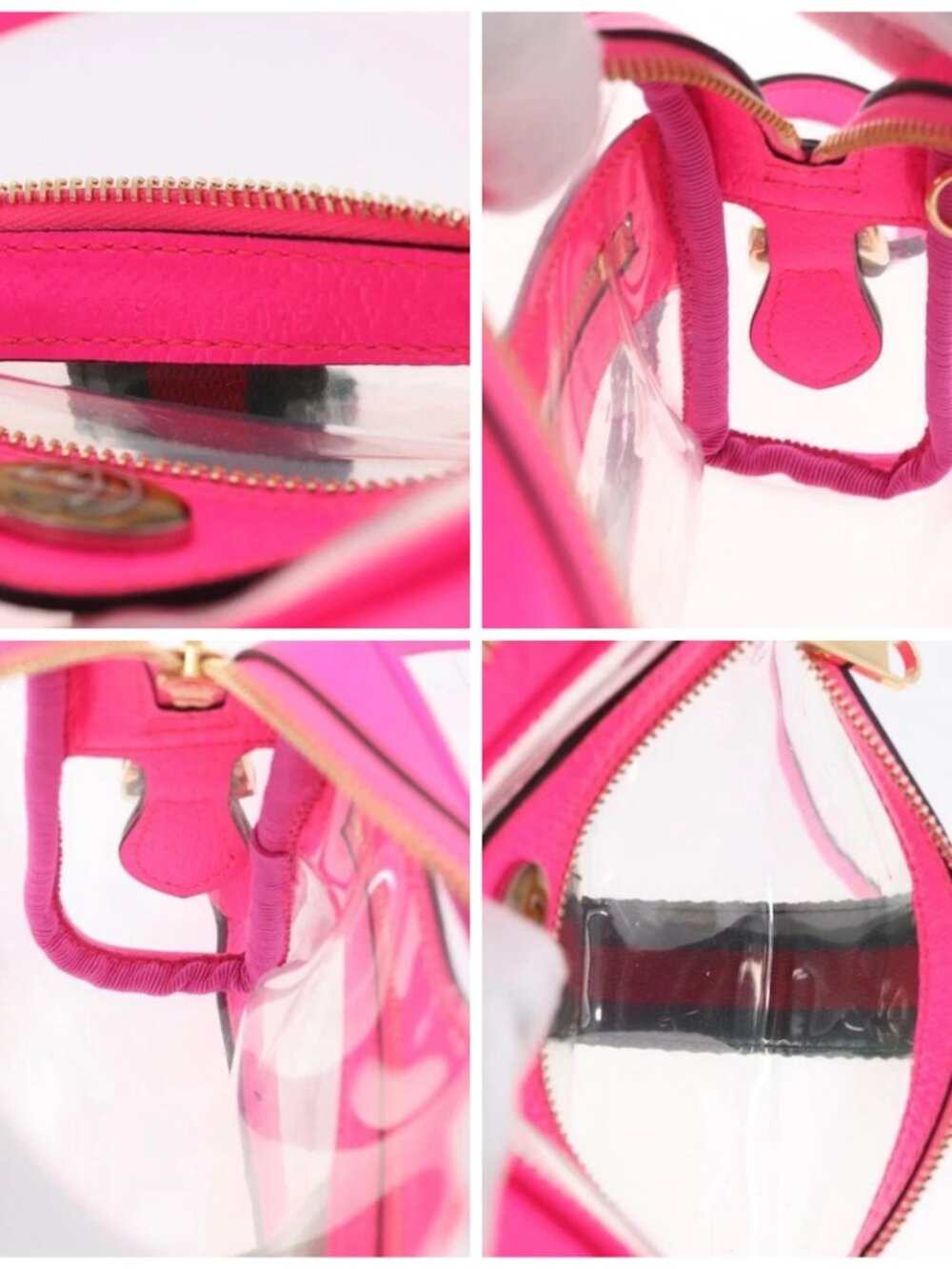 GUCCI Web Sherry Line Shoulder Bag Vinyl Clear Pink 517350 Auth YKZ583A - Picture 15 of 16